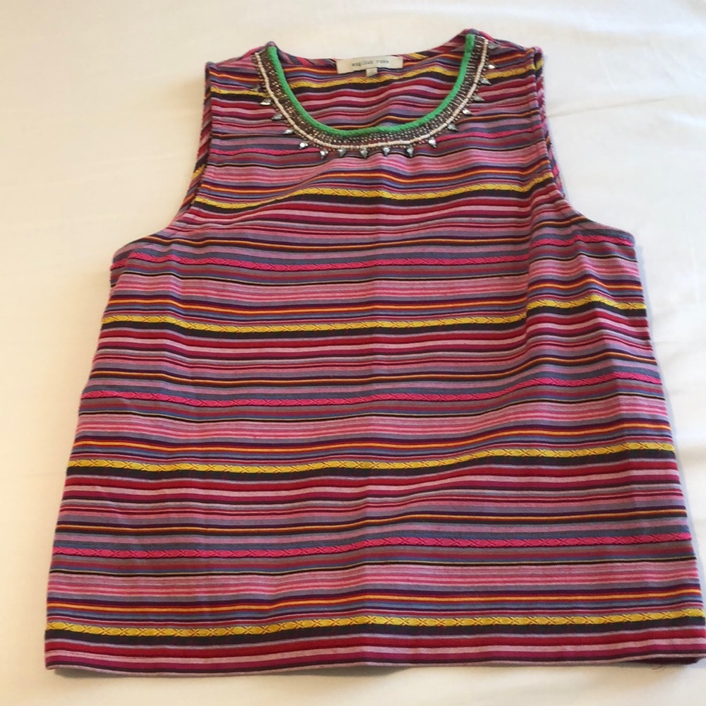 English Rose sleeveless blouse with beaded collar. Size medium